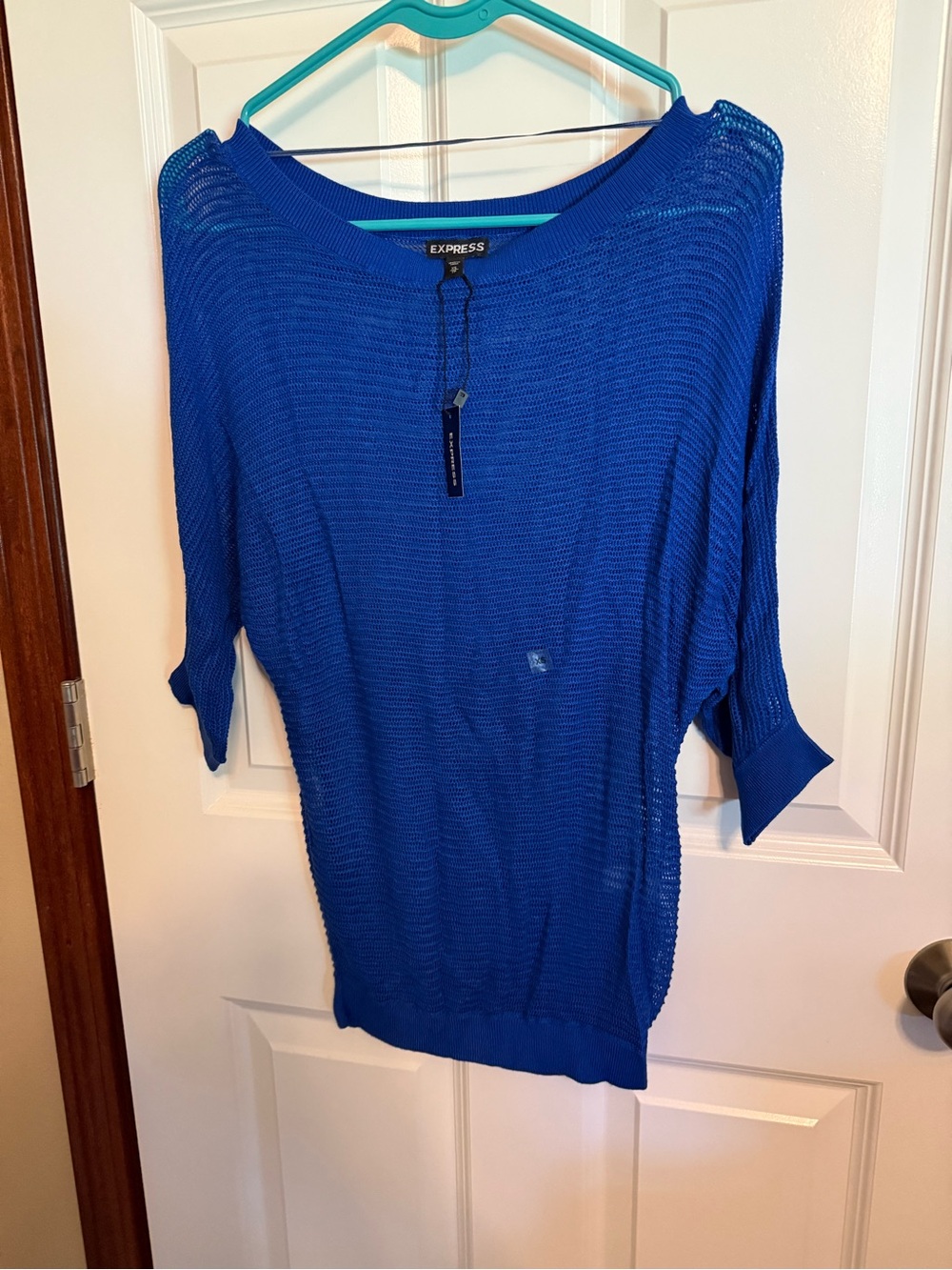 Express Cobalt Blue Open Weave Knit Top